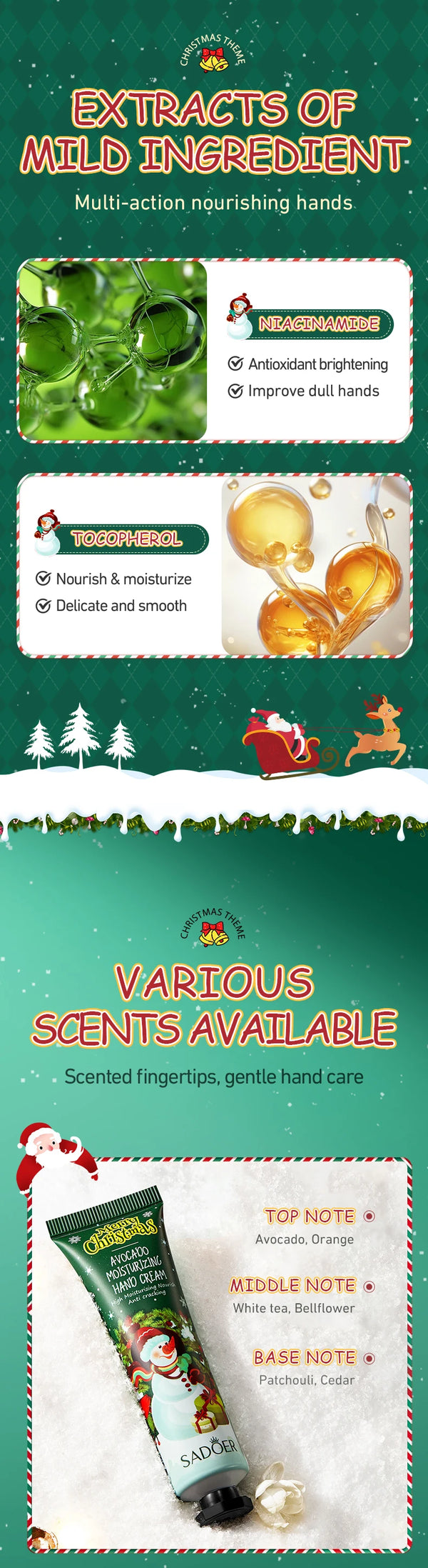 5pcs SADOER Christmas Hand Cream Sets Moisturizing Nourishing Whitening Hydrating Anti-aging Hands Skin Care Products